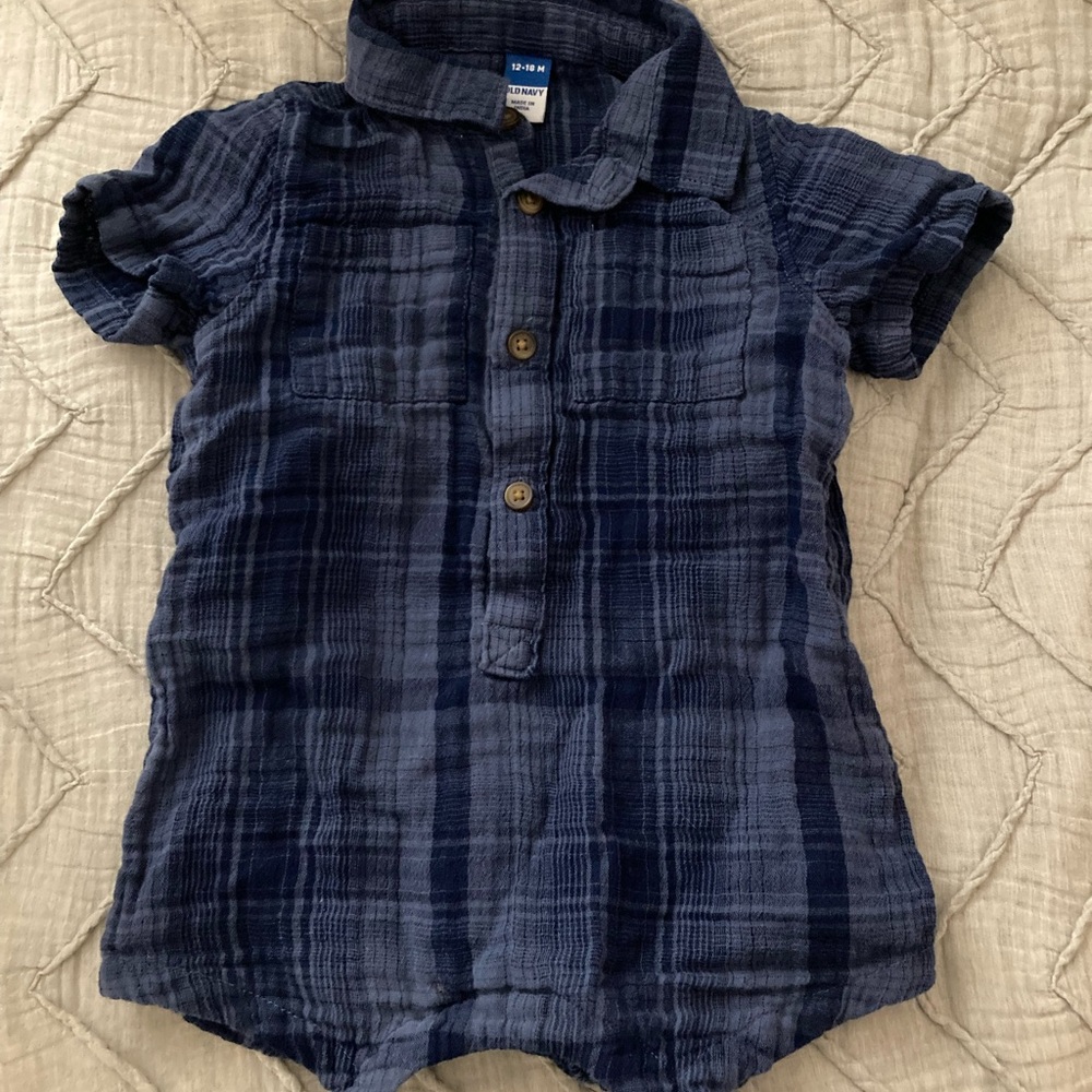 Old Navy Blue plaid romper NWOT